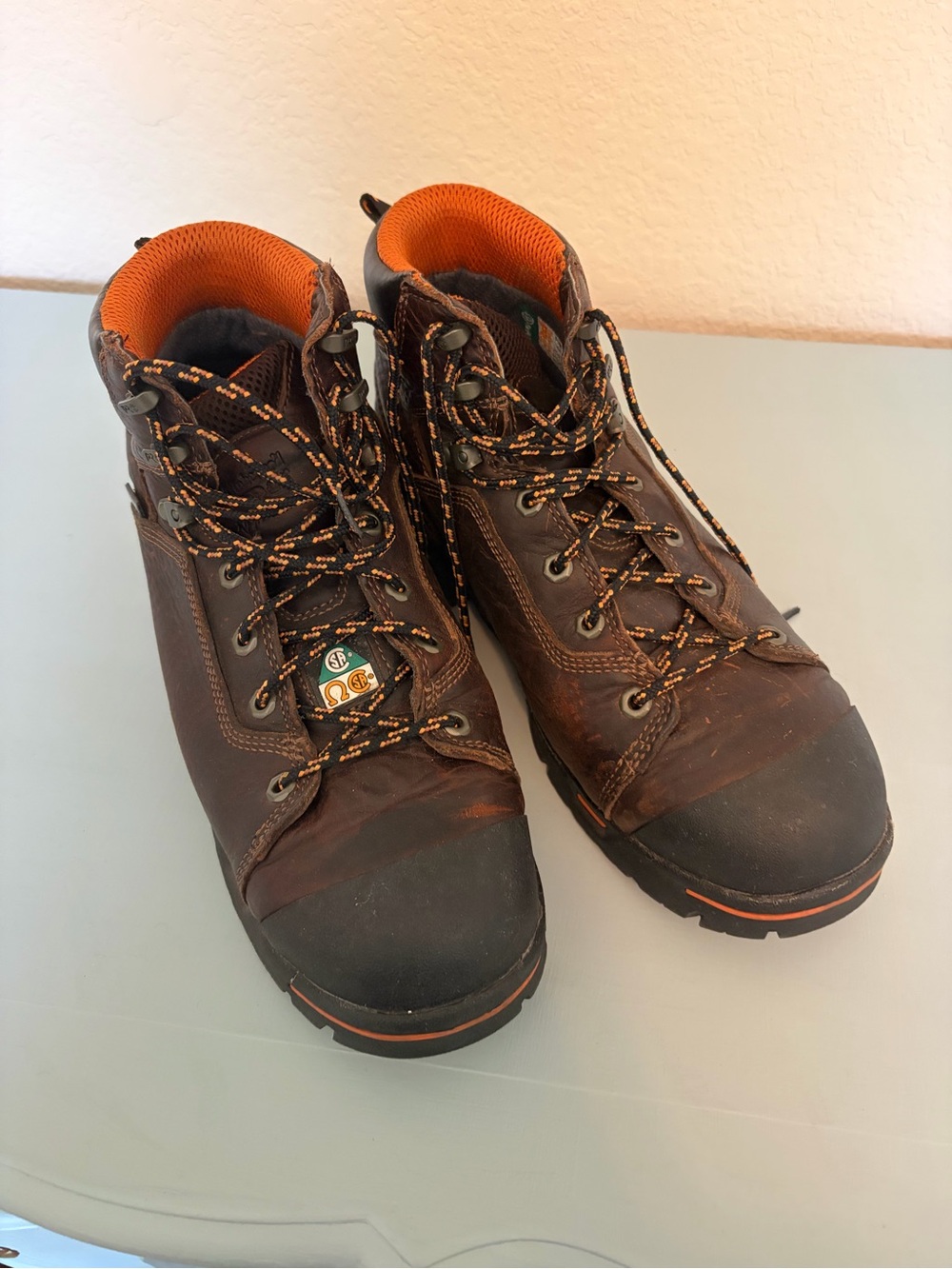 Timberland PRO Brown Work Boots with Orange Lining and Accents